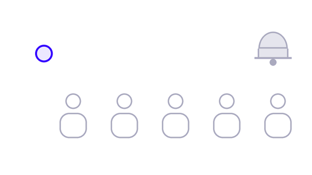 One purple alert travels to a single person while the bell stays quiet, loop