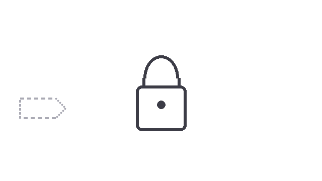 A gray dashed tag is turned away from a padlock, then a purple tag docks and the lock fills purple, loop