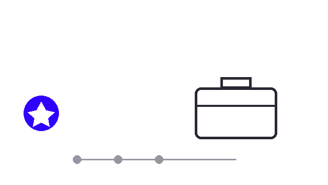 A purple badge waits while a gray bar holds a toolbox shut, then a purple path fills and a check stamp lands on the toolbox, loop
